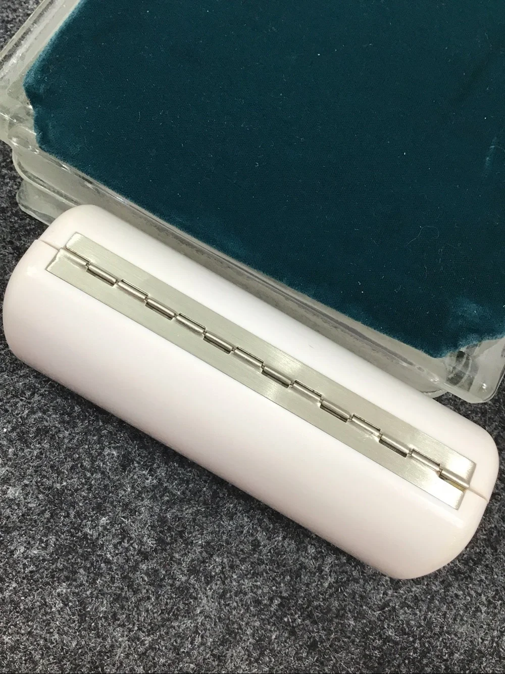 Jimmy Choo White Gloss Cylindrical Case with Metal Plaque hardshell